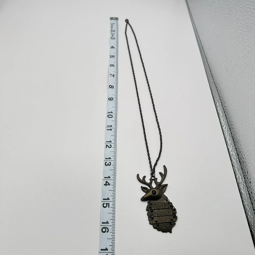 Vintage 90s Bronze Tone Stag Head Pendant Necklace Women's Classic Jewelry